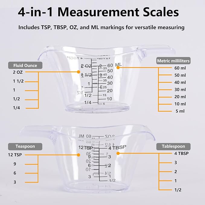 4 Pack Small Measuring Cups, 2oz/60ml Mini Measuring Cup - Image 3