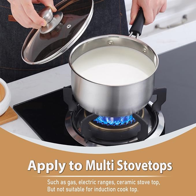 P&P CHEF 1 & 2 Quart Saucepan Small Pot, Stainless Steel Saucepan - Image 5