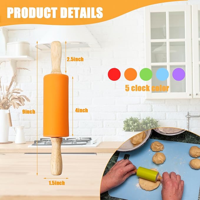 10Pcs 9 Inch Silicone Small Rolling Pin - Image 5
