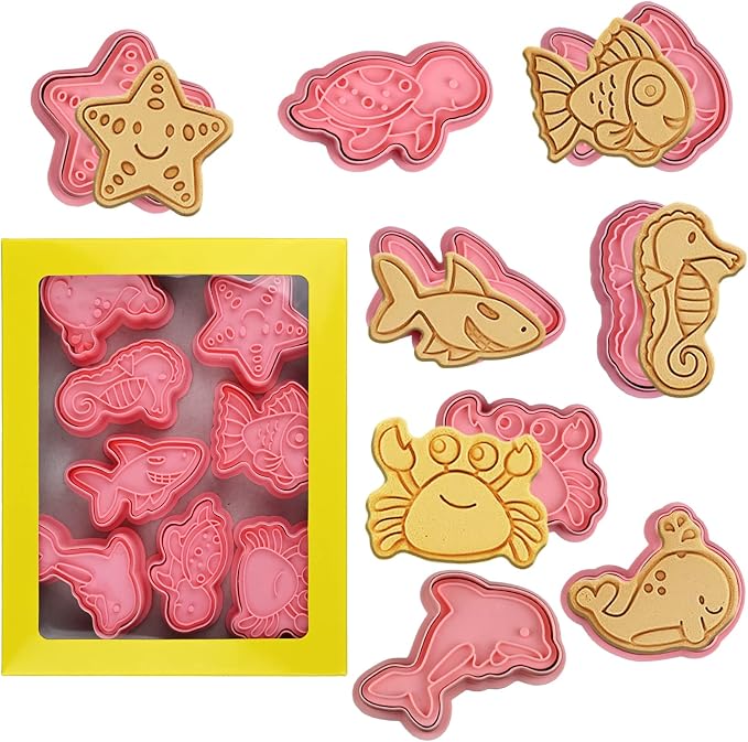 Ocean Cookie Cutters With Plunger Stamps Set, 8 Piece See Cookie Cutters by Sakolla