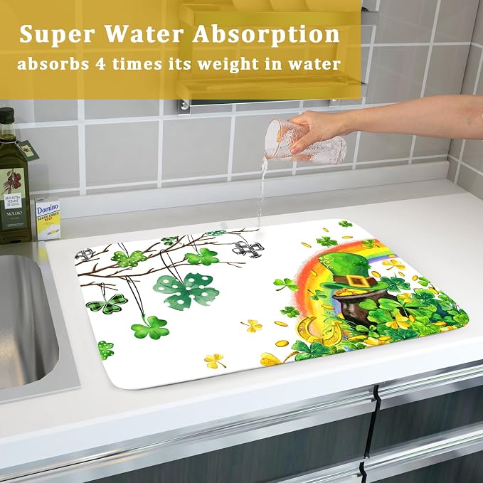 Giwawa St Patrick Dish Drying Mat Large Lucky Clover Tree Shamrock Dish Drainer - Image 7