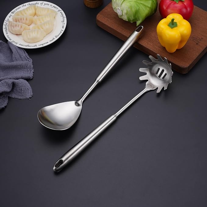18/10 Stainless Steel Kitchen Utensils Set, Skimmer Spoon, Pasta Serve - Image 9