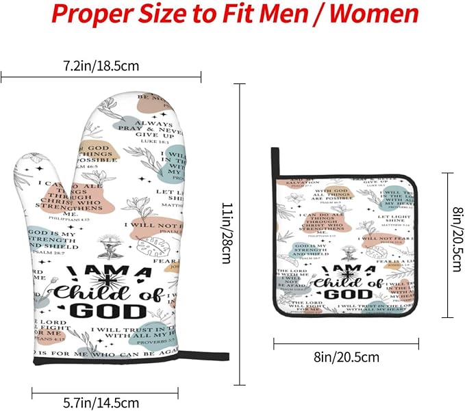 Christian Oven Mitts and Pot Holders Sets of 3, Heat Resistant Godmother - Image 4