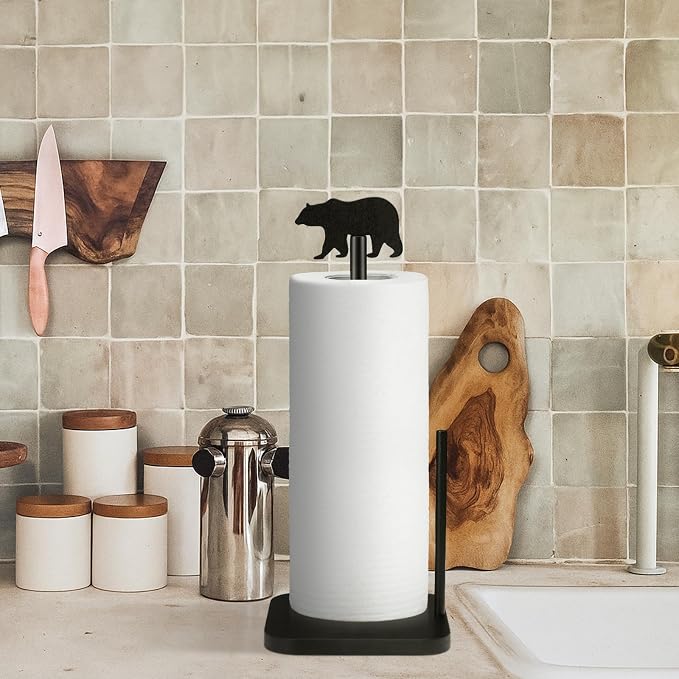Leinuosen Cabin Bear Paper Towel Holder Farmhouse Bear Wooden Paper Towel - Image 5