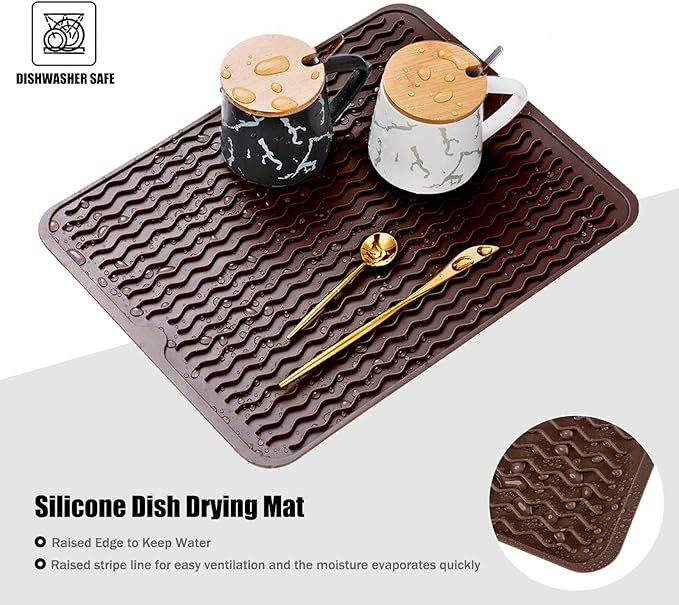 Silicone Dish Drying Mat, Non-Slip Easy Clean Sink Mat Large Heat-resistant - Image 3