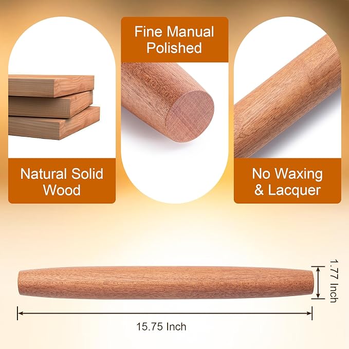 AISOSO French Rolling Pin, 15.75 Inches Wood Rolling Pins - Image 2