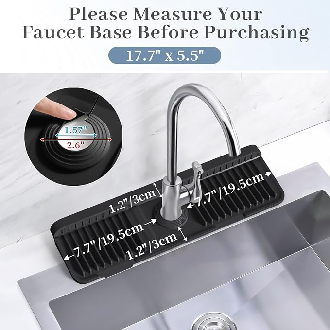 PoYang 17.7 inch Faucet Mat for Kitchen Sink Splash Guard, 7° Slope Silicone - Image 3