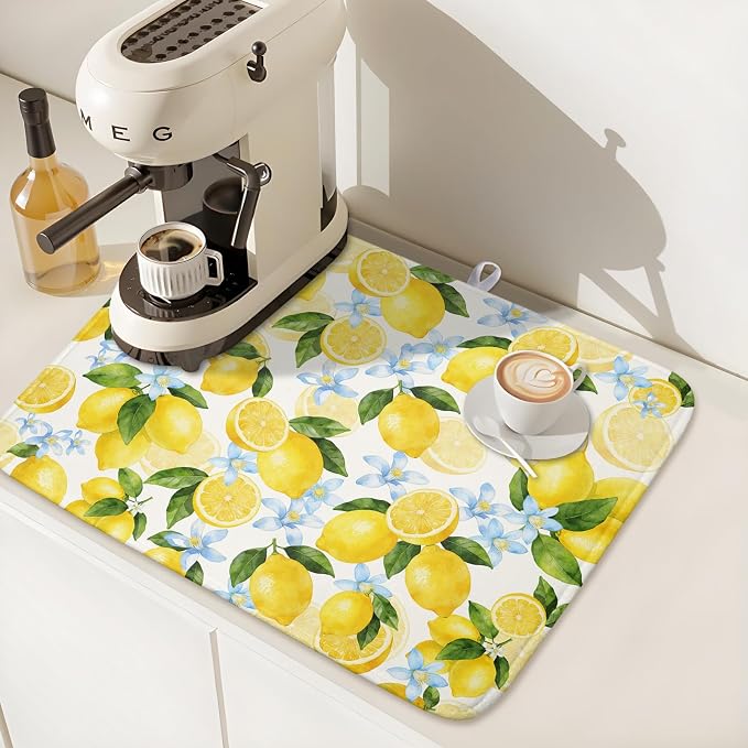 Kawani Lemon Dish Drying Mat 16x18 Inch Absorbent Reversible Spring Summer - Image 7