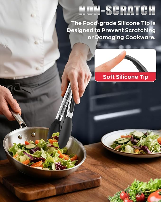 600ºF Heat Resistant Kitchen Tongs, Premium Locking Cooking Tongs - Image 7