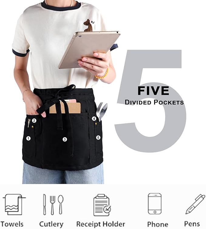 Server Apron with 5 Pockets - Image 4