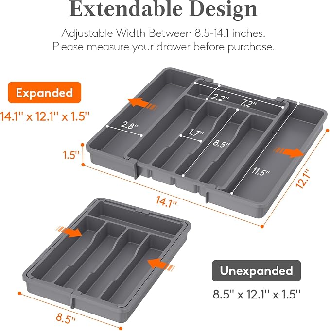 Lifewit Silverware Drawer Organizer, Expandable Utensil Tray - Image 2
