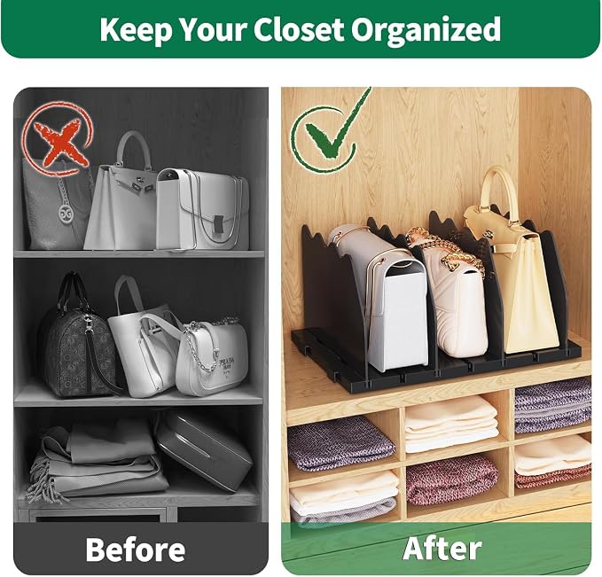 SPACEKEEPER Shelf Divider for Closet, 2 Pack Adjustable Purse Organizers - Image 5