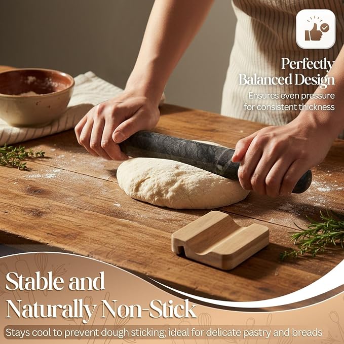 Flexzion French Rolling Pin, 12 Inch Black Marble Rolling Pins - Image 2