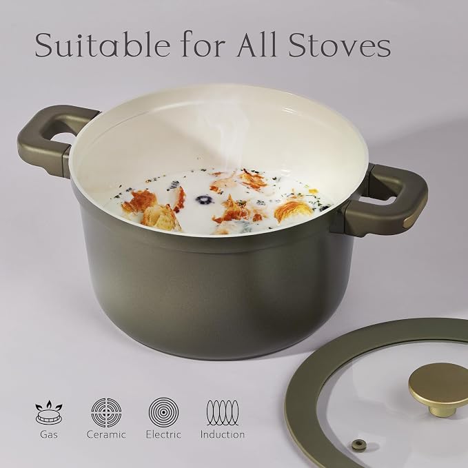 CAROTE Ceramic Saucepan Set 5.5QT/3QT/2QT，Nonstick Cooking Pots Set - Image 5