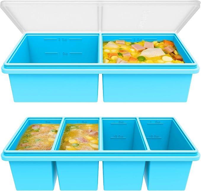 Silicone Freezer Trays with Lids, 2 Cup & 1 Cup Soup Container Style Ice Cube by Unknown
