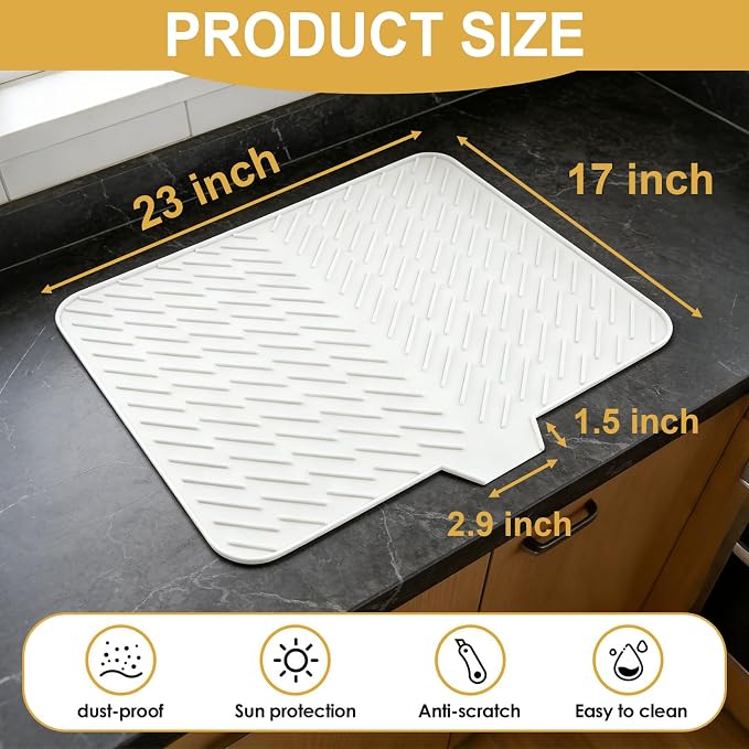 Silicone Dish Drying Mat 23x17, Food-Grade Silicone, Easy Clean Pad - Image 2