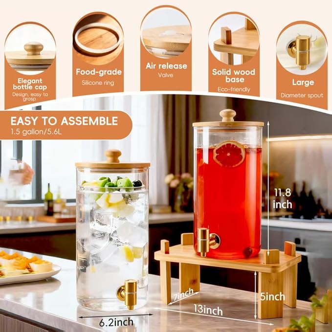 1.5 Gallon 2 Pack Glass Drink dispenser - Image 4