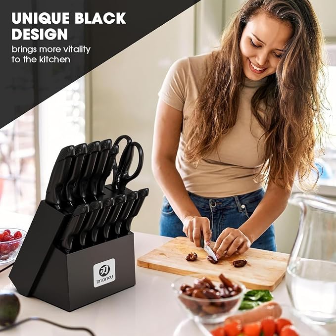 imarku Knife Set with Block, Sharp Knives Set with Built-in Sharpener, - Image 8