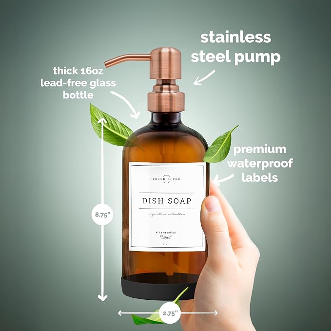 Vine Creations Amber Glass Soap Dispenser, 2 Pack Kitchen Soap Dispenser Set - Image 6