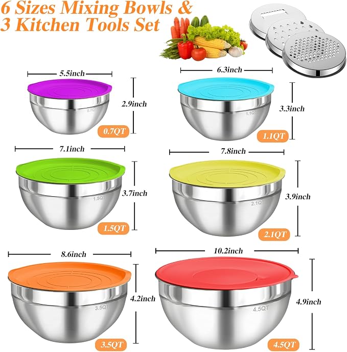 Mixing Bowls with Lids Set, Kitchen Food Organizers Nesting Mixing Bowl - Image 5