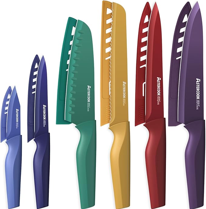 Astercook Knife Set, 6 Color Anti-Rust Coating Stainless Steel Chef Knife Sets by Astercook