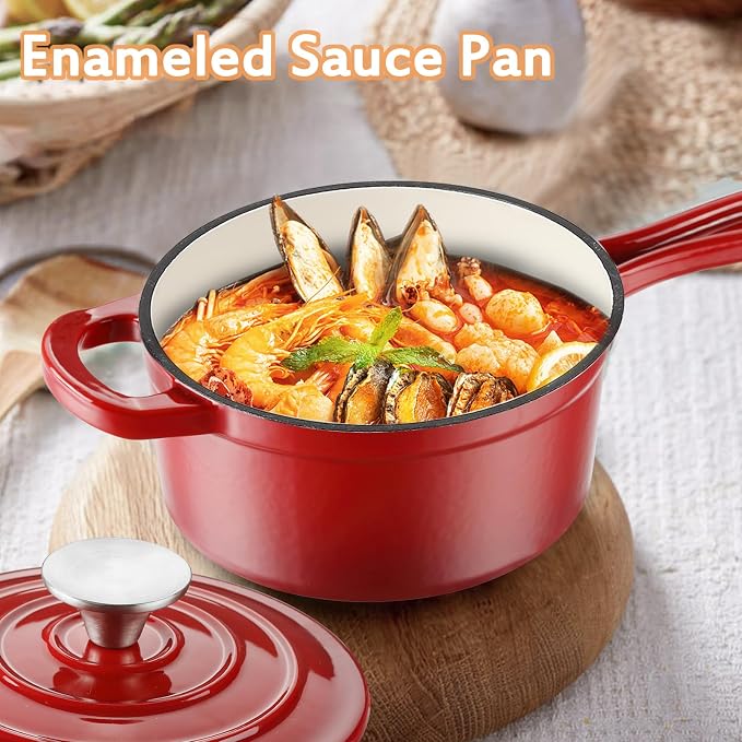 Enameled Cast Iron Sauce Pan, 1 Quart Enameled Saucepan - Image 7