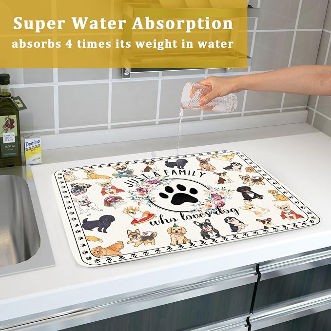 Dog Family Dish Drying Mat Cartoon Pet 18 X 24 in Absorbent Printed Drying Pad - Image 7