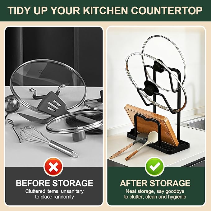 Kitchen Pot Lid Storage Rack: Carbon Steel Double Layer Pot Lid Organizer - Image 2