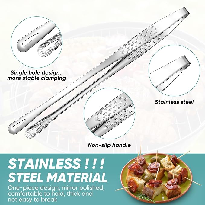 meekoo 6 Pcs 3 Size Stainless Steel Korean BBQ Grill Tongs Japanese Barbecue - Image 3