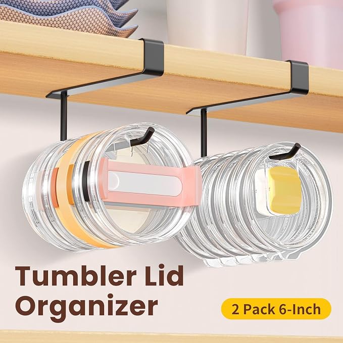 2 Pack Tumbler Lid Organizer, Under Cabinet Cup Lid Holder - Image 2