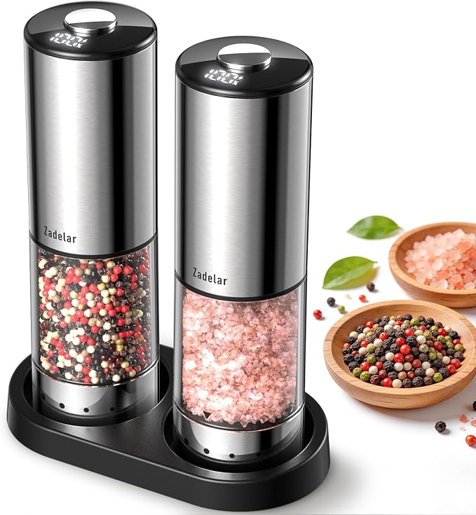 Rechargeable Electric salt and pepper grinder set by Zadelar