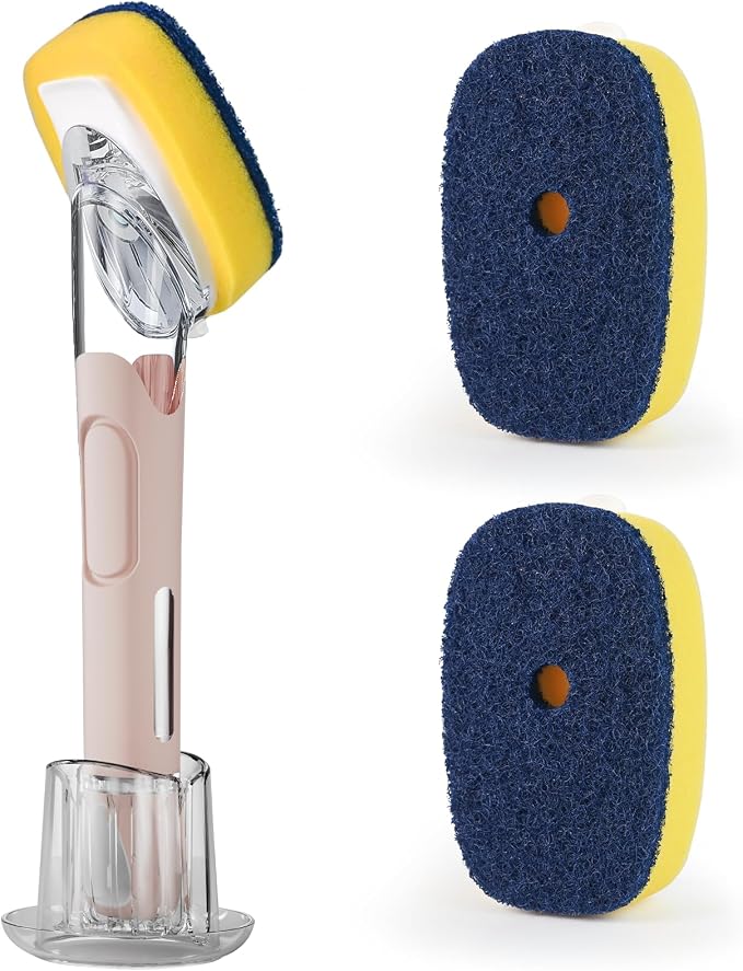 Dish Brush with Soap Dispenser Storage Set with 2 PCS Sponge Refills & Holder by RIMAY