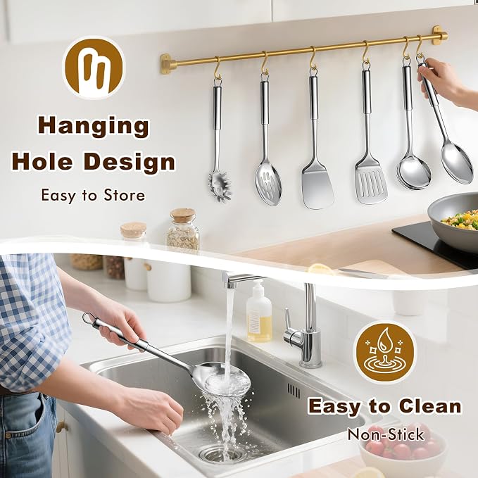 6 Pcs Cooking Utensils Set, Stainless Steel Kitchen Utensils, Heat Resistant - Image 6