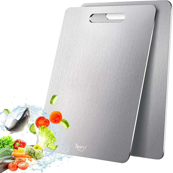 2 Pack Titanium Cutting Board -100% Pure Titanium Cutting Boards by TESFLY