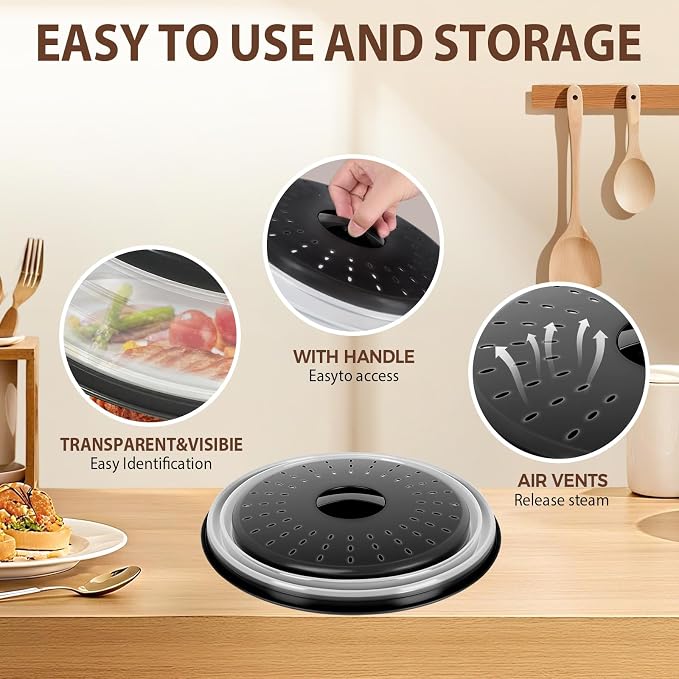 12 Inchs Microwave Splatter Cover & Silicone Mat, Large Vented Collapsible - Image 6