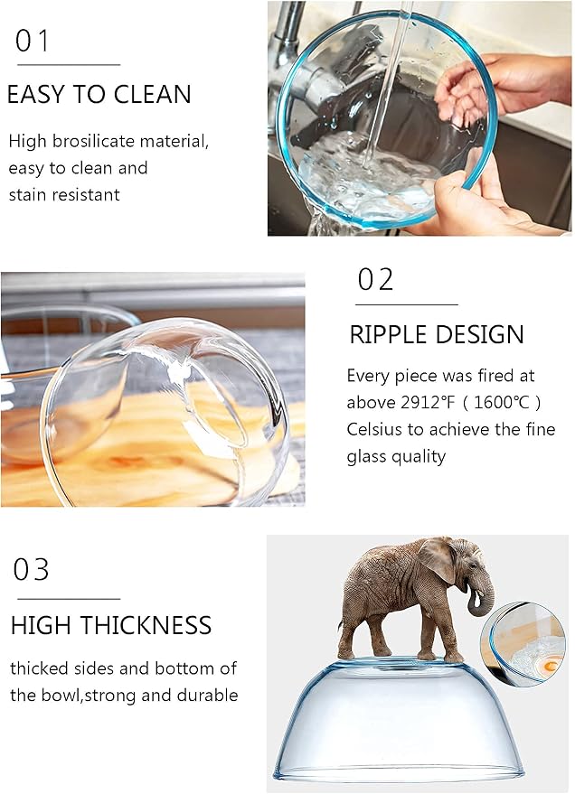 Homwin Glass Mixing Bowl Set for Baking 3-Piece Salad Bowl Set, High - Image 7