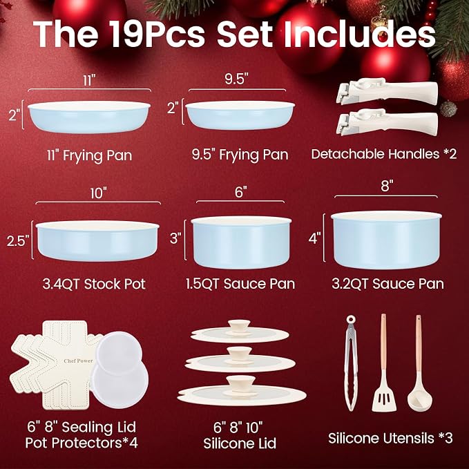 Chef Power Ceramic Nonstick Pots and Pans Set 19 Piece - Image 2