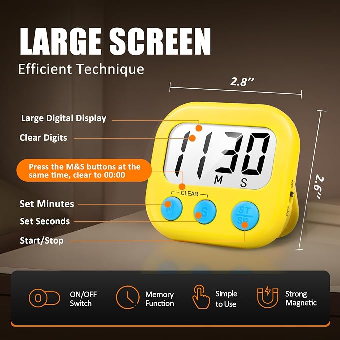 2 Pack Digital Kitchen Timer for Cooking Big Digits Loud Alarm Magnetic Backing - Image 2