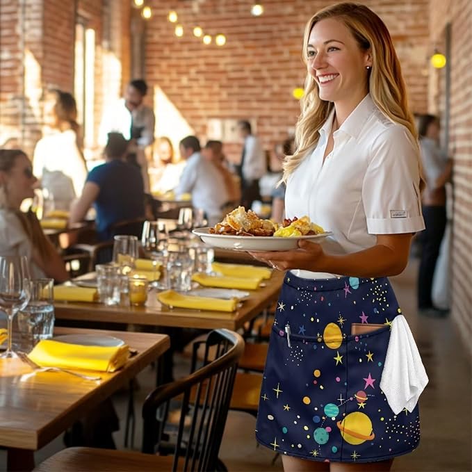 Server Apron with 3 Pockets, Waterproof Oil Waitress Waiter Half Apron - Image 5