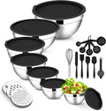 E-far Mixing Bowls with Lids Set, Size 7, Nesting Design & Black Airtight Lid by E-far