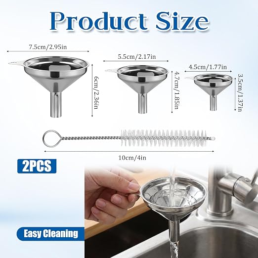 Stainless Steel Funnel, Large Medium Small Kitchen Funnel Set of 3 Metal - Image 2