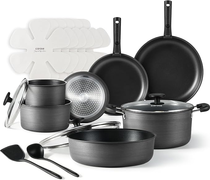CAROTE 20pcs 4-Ply Premium Hard Anodized Pots and Pans Set Non Stick by CAROTE