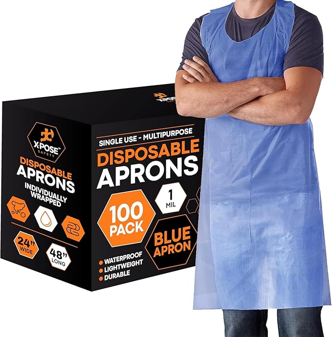 Xpose Safety 100 Blue Plastic Disposable Aprons by XposeSafety