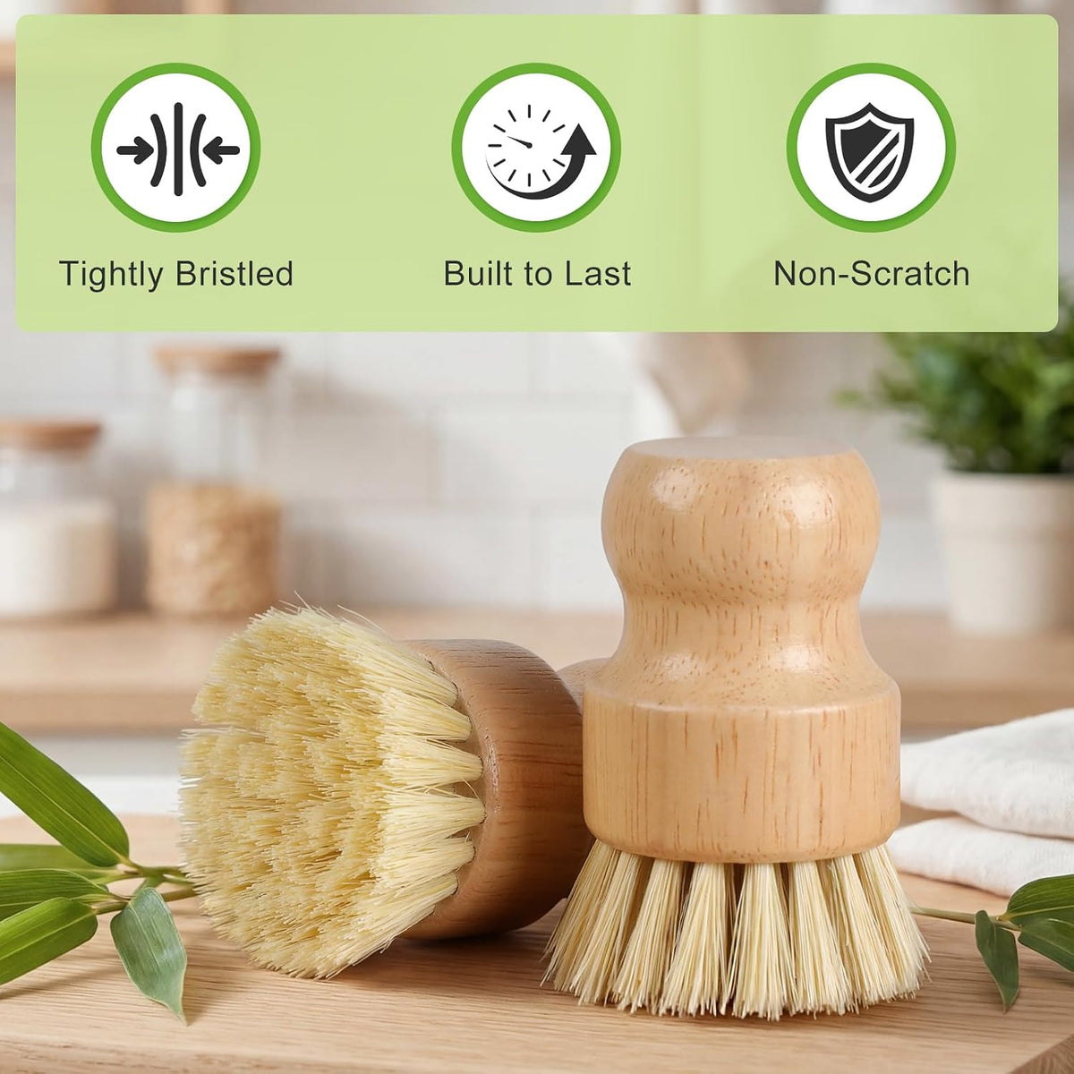 Bamboo Dish Brush, Natural Scrub Brush, 4 Pack Set