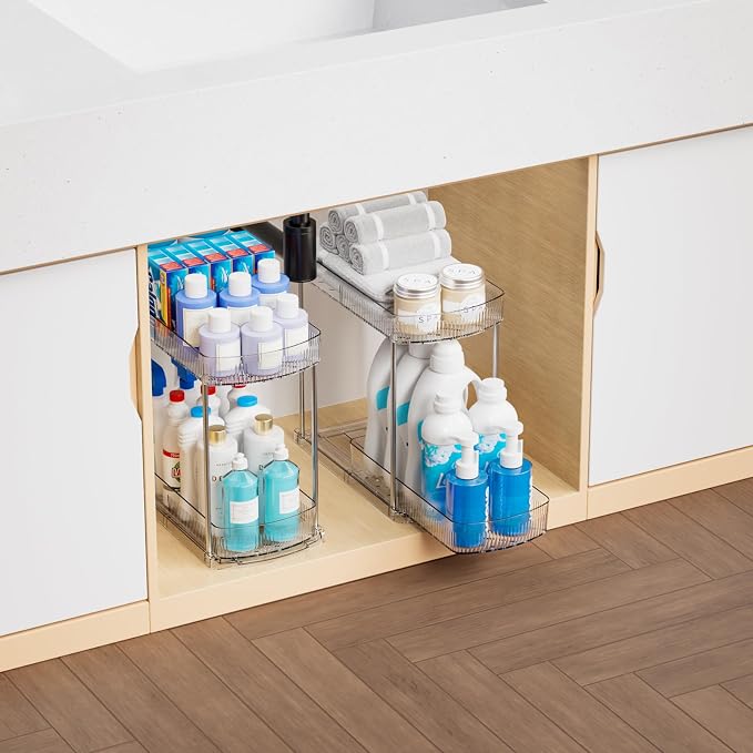 4 Pack Large Pull Out Bathroom Organizers and Storage, 2 Tier 12.8″ Tall - Image 4