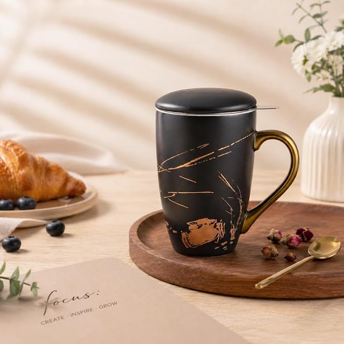 AmorArc Ceramic Tea Cup with Infuser and Lid, 17 Oz, Ceramic Cup with Handle - Image 6