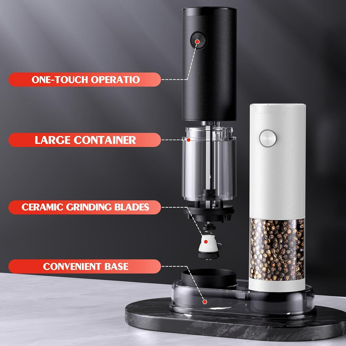 Electric Salt and Pepper Grinder Set Automatic Grinder for Kitchen
