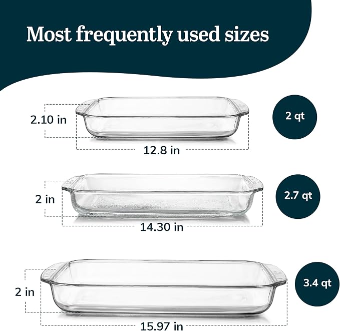 Libbey Baker's Basics 3-Piece Rectangular Glass Casserole Baking Dish Set - Image 3