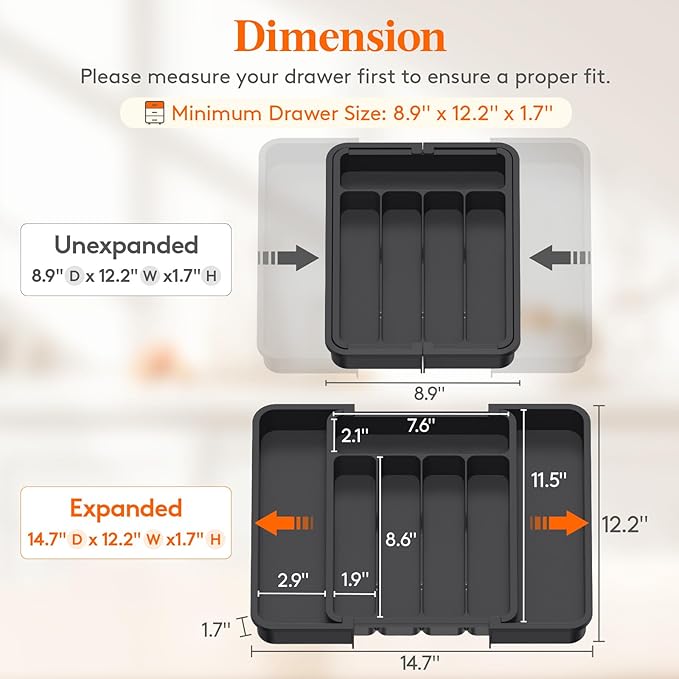 Lifewit Silverware Drawer Organizer, Expandable Utensil Tray - Image 3