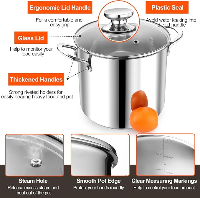 P&P CHEF 8 Quart Stainless Steel Stock Pot - Image 3
